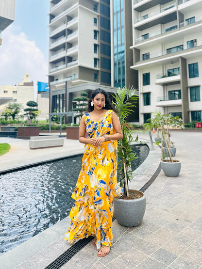 Yellow Drape Saree