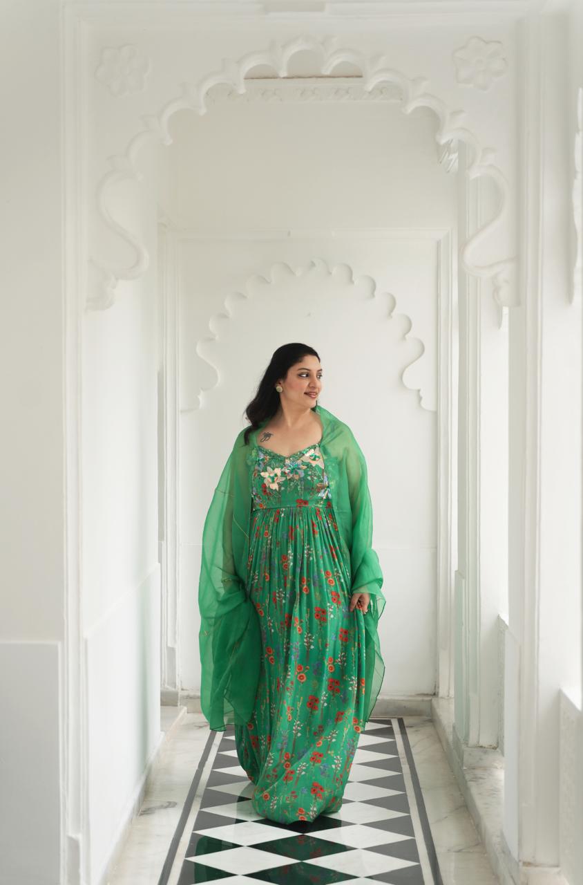 Green Embroidered Maxi Dress