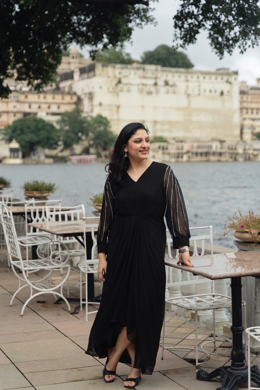 Black Georgette Evening Dress