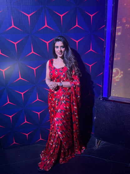 Red Embroidered Lehenga Saree