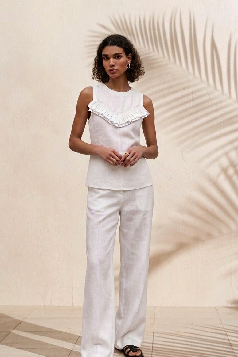 White Hemp Ruffle Top