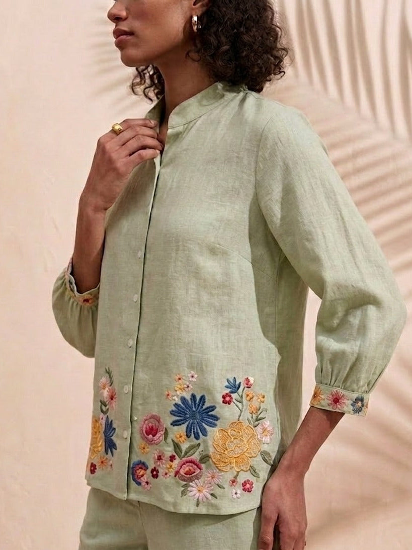 Floral Embroidered Hemp Top