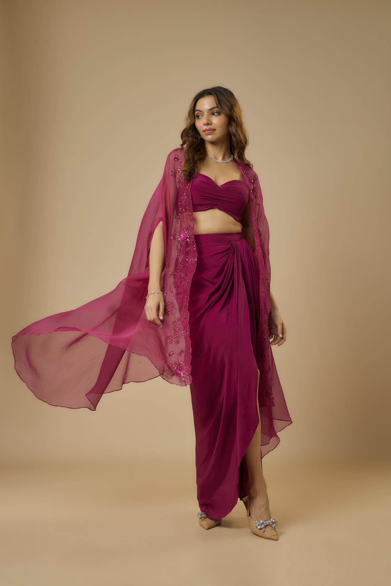 Wine Embroidered Drape Set