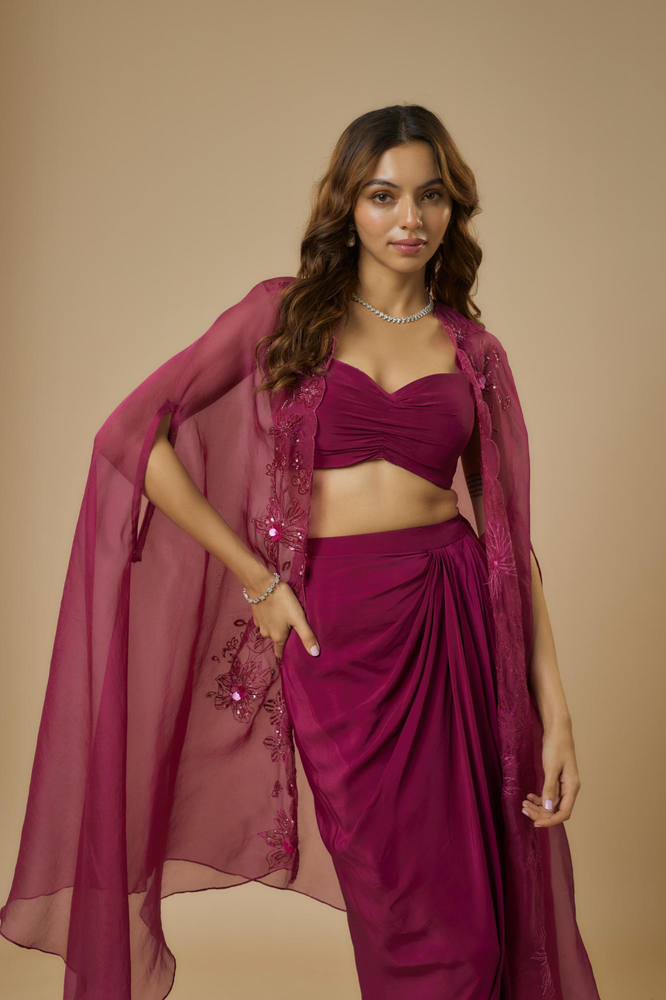 Wine Embroidered Drape Set