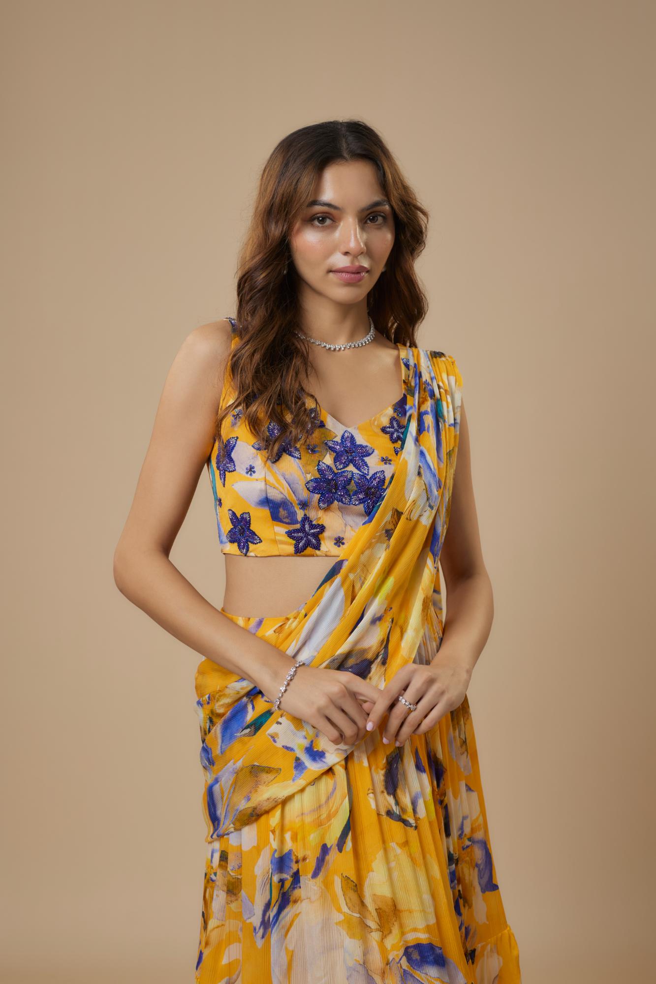 Yellow Drape Saree