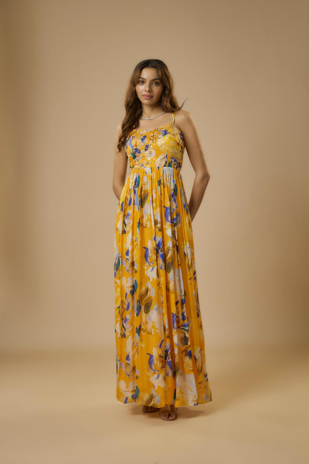 Yellow Floral Embroidered Maxi Dress – Ewoke Studio