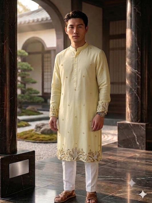 Yellow Tencel Men's Kurta