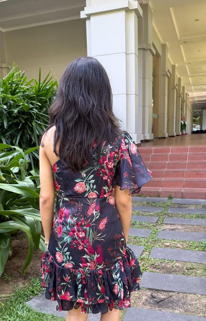 Blue One-Shoulder Dress