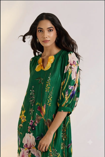 Green Floral A-line Dress