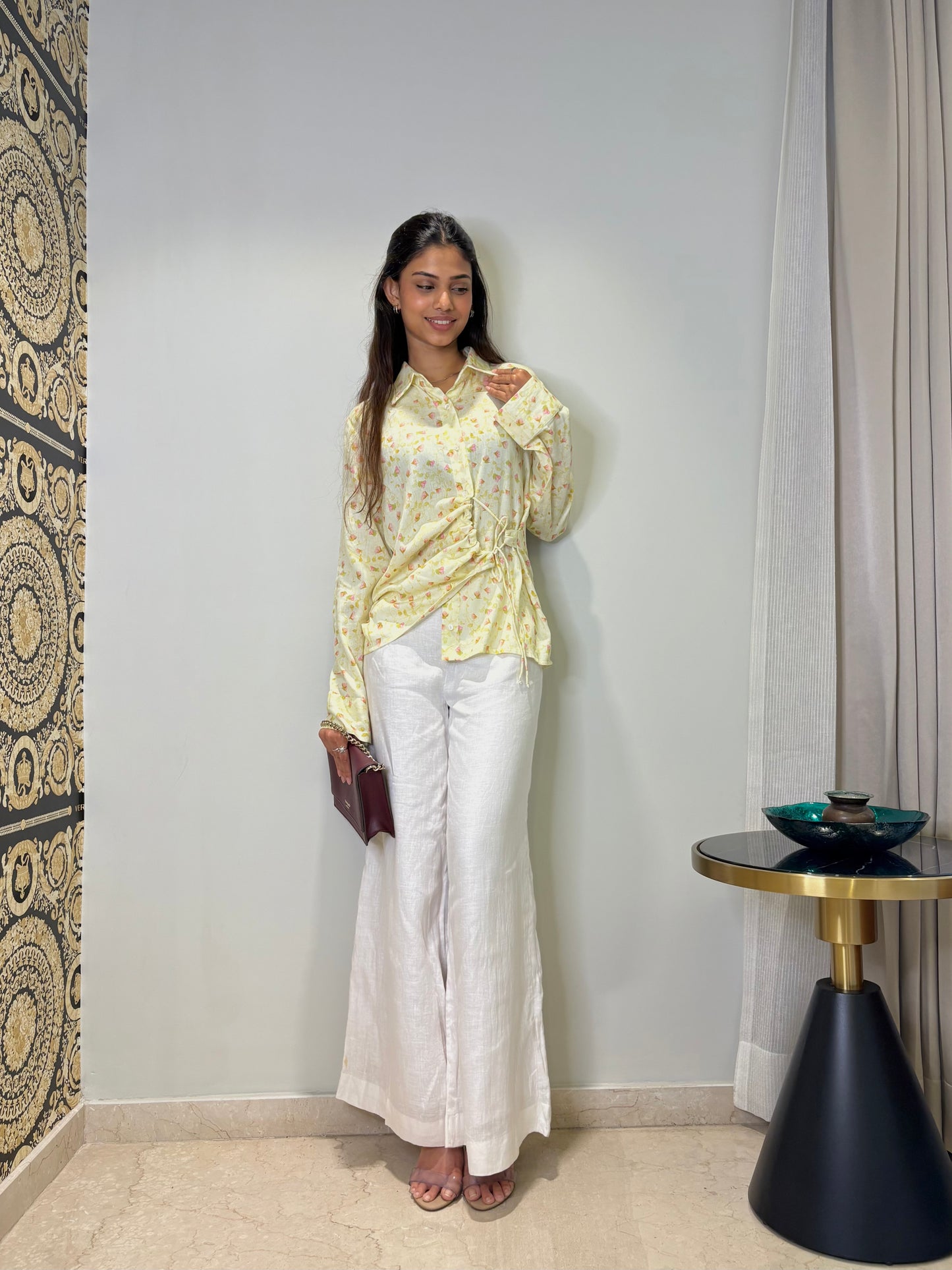 Lemon Bloom Ruched Shirt