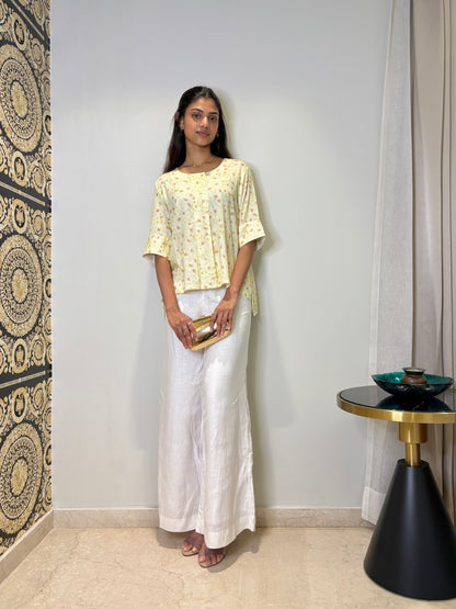 Lemon Bloom Pleated  Top
