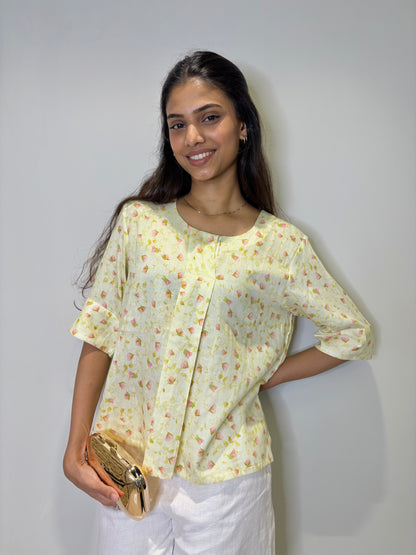 Lemon Bloom Pleated  Top