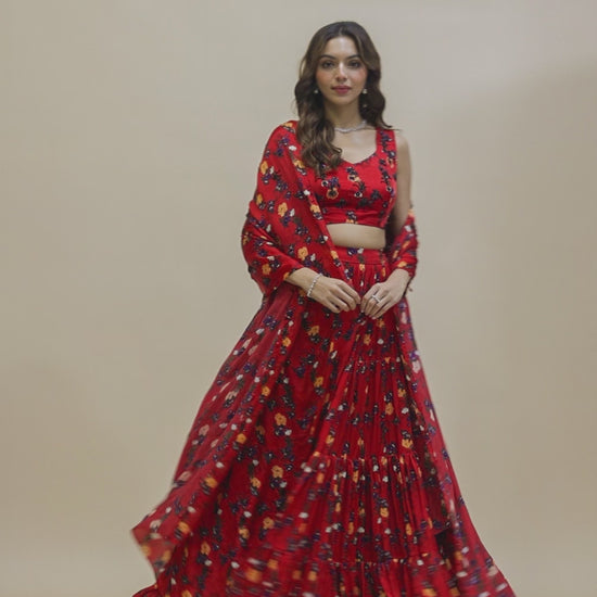 Red Embroidered Lehenga Saree