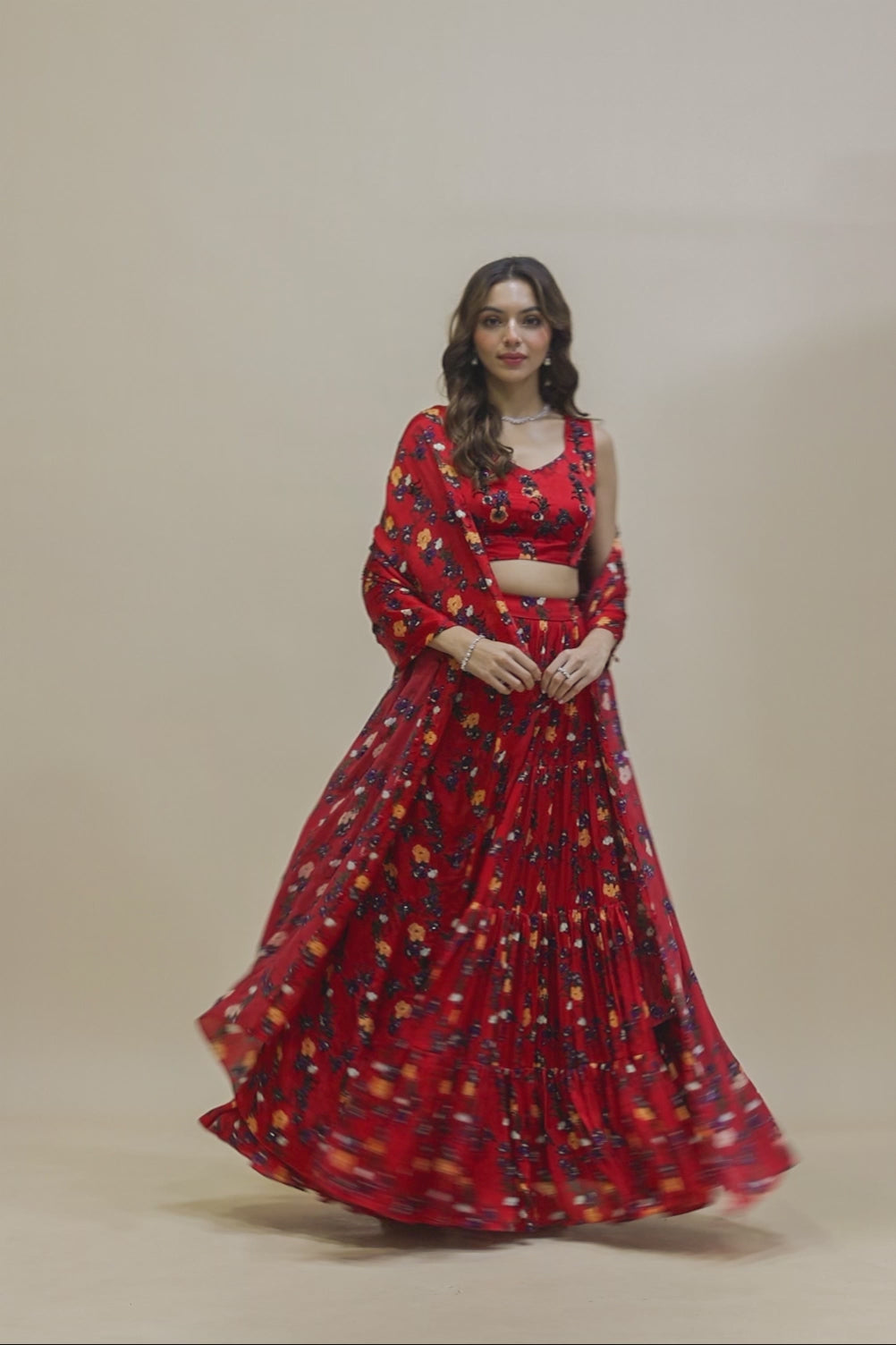 Red Embroidered Lehenga Saree