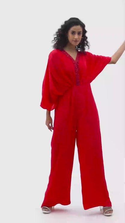 Red Drape Jumpsuit