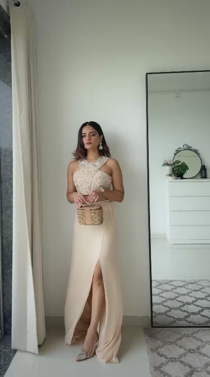 Elara Nude Pink Drape Set