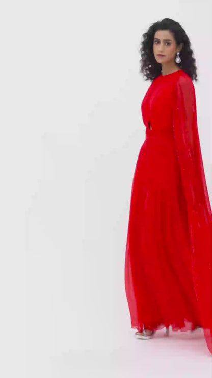 Red Pleated Gown