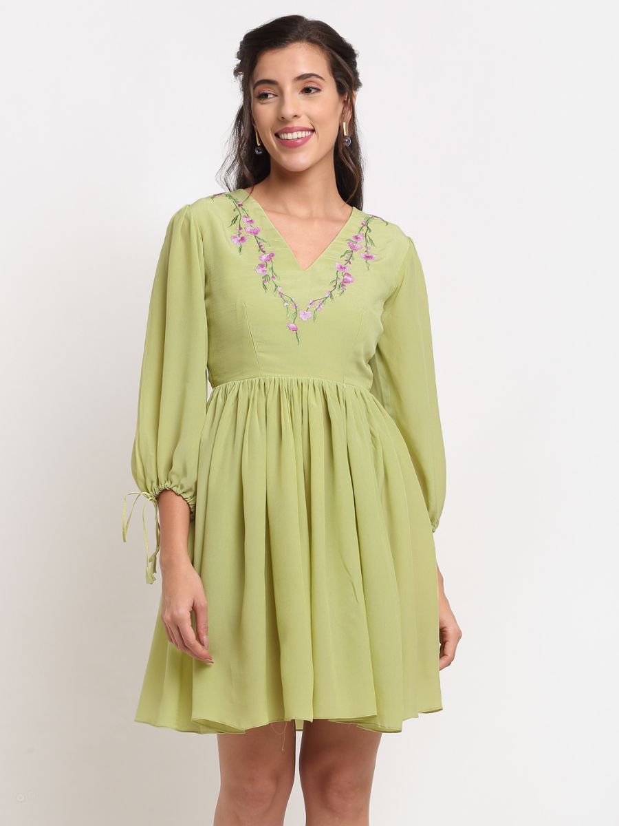 Lime Green Embroidered Dress
