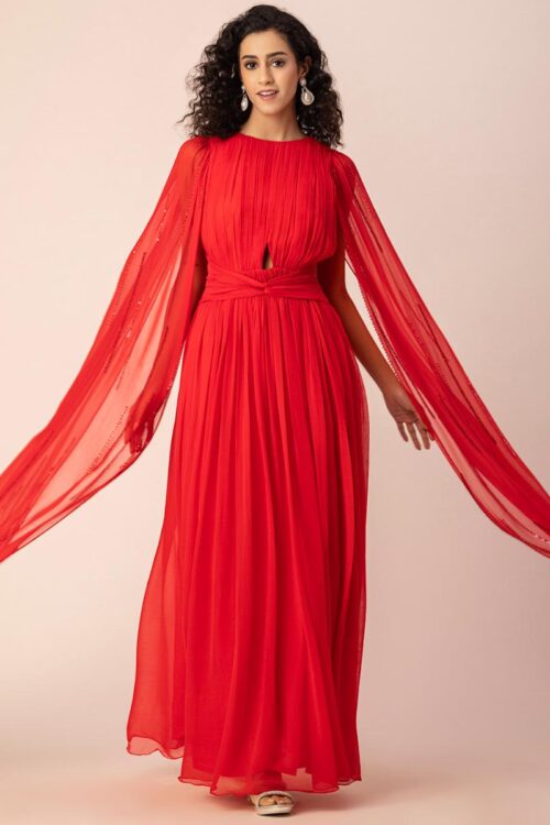 Red Pleated Gown